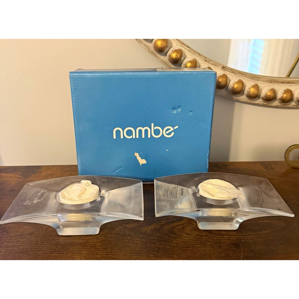 Nambé Planar Crystal Votive Candle Holders Pair Karim Rashid w/ Original Box